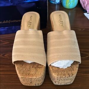 KAYLEEN By Los Angeles Tan Mules with Woven Texture
